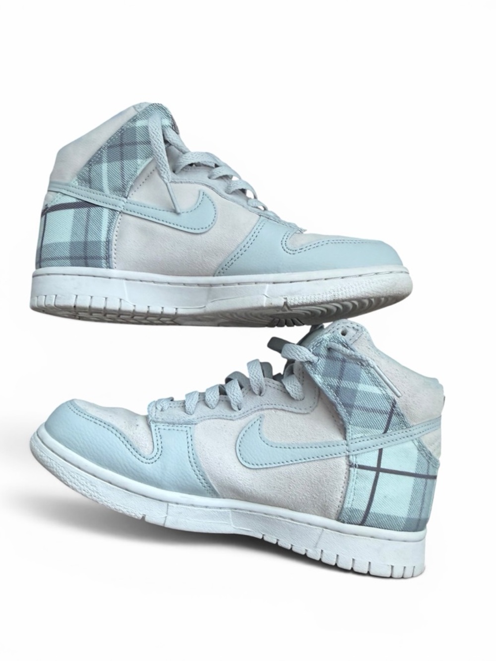 Nike Dunk High Mint Plaid Sneakers Kids Size 6.5Y Green White DV1724-100